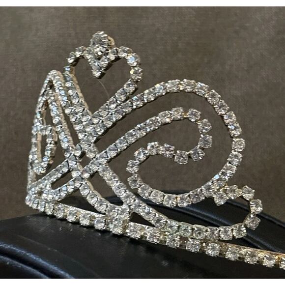 Vtg Rhinestone Heart Tiara Crown Pageant Prom Bridal Princess USA Miss Texas main image 9